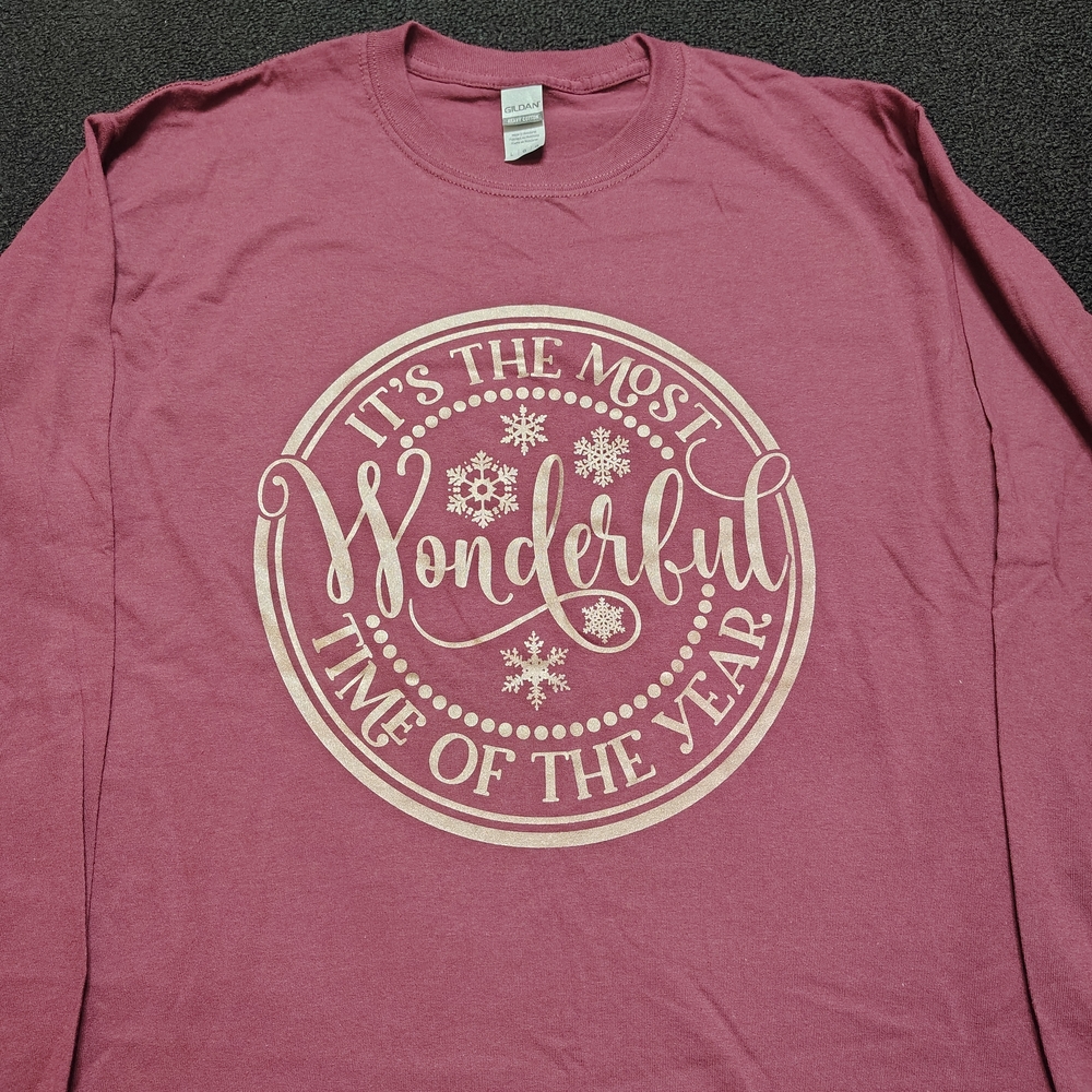 It's the Most Wonderful Time of Year Holiday Maroon Shirt Womens Size Large